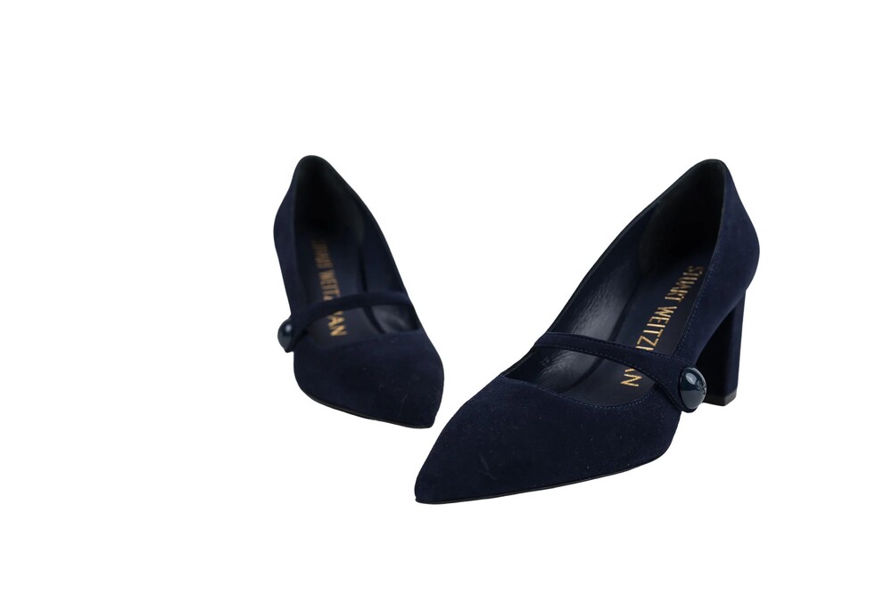 Stuart Weitzman Navy Blue Suede Block Heels Size 6